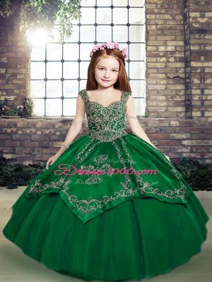 Dark Green Sleeveless Beading and Embroidery Floor Length Little Girls Pageant Gowns