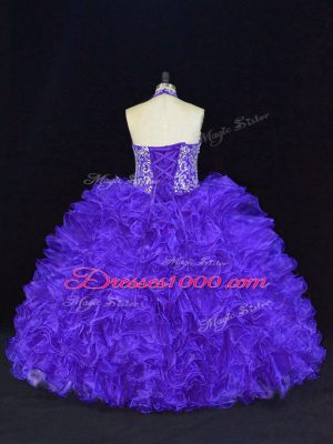 Floor Length Purple Vestidos de Quinceanera Organza Sleeveless Beading and Ruffles