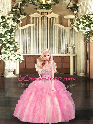 Baby Pink Strapless Lace Up Beading and Ruffles Sweet 16 Dress Sleeveless