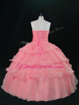 Excellent Organza Sleeveless Floor Length Sweet 16 Dress and Beading and Ruffles