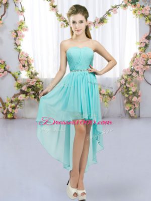 High Low Empire Sleeveless Aqua Blue Dama Dress for Quinceanera Lace Up