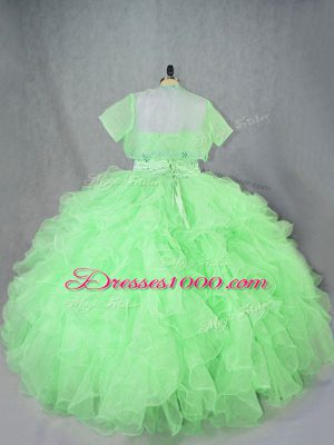 Fitting Sleeveless Lace Up Floor Length Beading and Ruffles Sweet 16 Dress