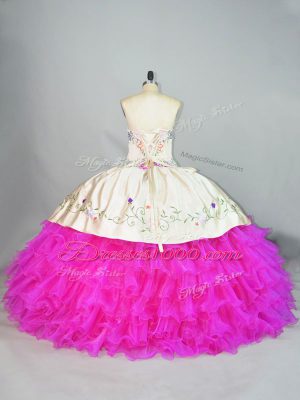 Sweetheart Sleeveless Organza Quinceanera Gowns Embroidery and Ruffled Layers Lace Up