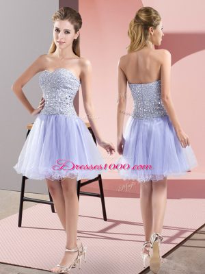 Fantastic Lavender Zipper Prom Dress Beading Sleeveless Mini Length