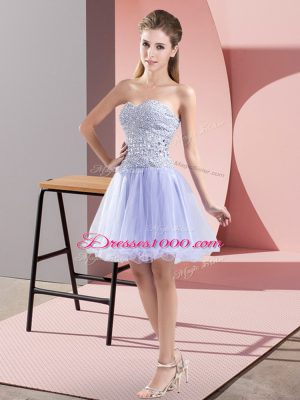 Fantastic Lavender Zipper Prom Dress Beading Sleeveless Mini Length