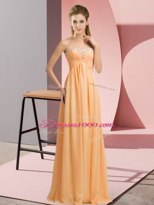 Sleeveless Chiffon Floor Length Lace Up Evening Dress in Orange with Beading