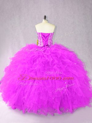High Quality Purple Tulle Lace Up Sweet 16 Dress Sleeveless Floor Length Beading and Ruffles