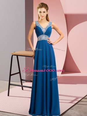 New Arrival Blue Sleeveless Chiffon Lace Up Formal Dresses for Prom and Party