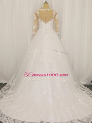 Charming Zipper Wedding Dress White for Wedding Party with Beading and Lace Brush Train