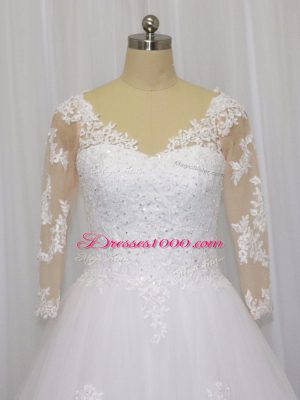 Charming Zipper Wedding Dress White for Wedding Party with Beading and Lace Brush Train