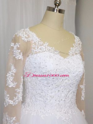 Charming Zipper Wedding Dress White for Wedding Party with Beading and Lace Brush Train