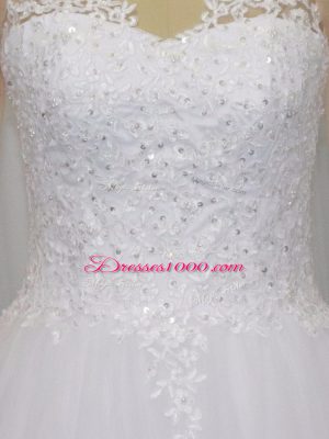 Charming Zipper Wedding Dress White for Wedding Party with Beading and Lace Brush Train