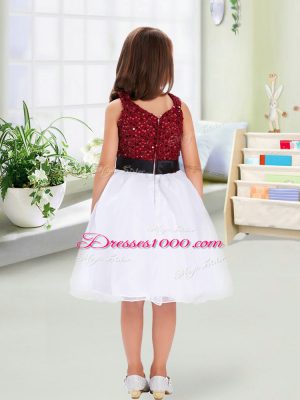 Fashionable Champagne Organza Zipper Flower Girl Dress Sleeveless Knee Length Sequins and Hand Made Flower