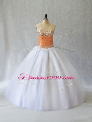 Popular Tulle Sleeveless Floor Length Quinceanera Dress and Beading