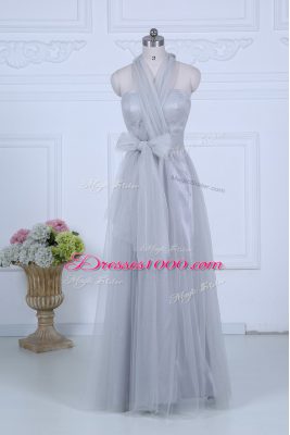 Sweet Tulle Halter Top Sleeveless Zipper Ruching Wedding Party Dress in Grey