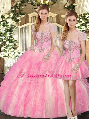 Tulle Sleeveless Floor Length Vestidos de Quinceanera and Beading and Ruffles