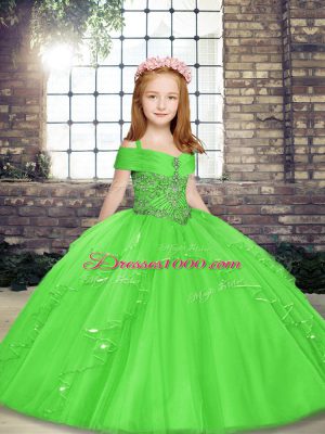 On Sale Ball Gowns Beading Pageant Dress for Girls Lace Up Tulle Sleeveless Floor Length