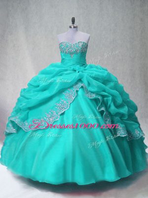 Sleeveless Beading and Appliques Lace Up Ball Gown Prom Dress
