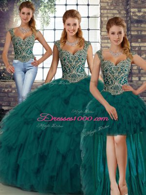 Luxury Organza Sleeveless Floor Length Quince Ball Gowns and Beading and Ruffles