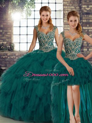 Luxury Organza Sleeveless Floor Length Quince Ball Gowns and Beading and Ruffles