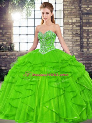 Ball Gowns Beading and Ruffles Vestidos de Quinceanera Lace Up Tulle Sleeveless Floor Length