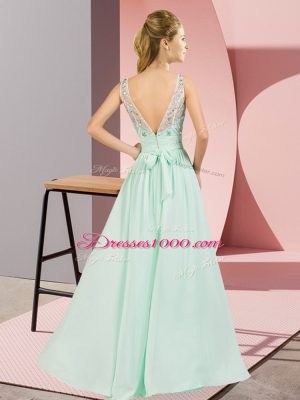 Nice Floor Length Empire Sleeveless Light Blue Backless