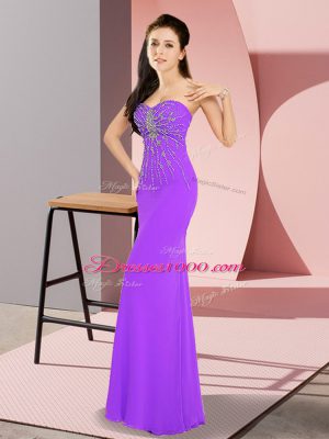Elegant Lavender Sleeveless Floor Length Beading Zipper Prom Party Dress