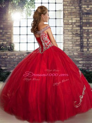 Classical Gold Lace Up Off The Shoulder Beading and Embroidery Sweet 16 Dresses Tulle Sleeveless
