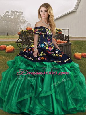 Sweet Off The Shoulder Sleeveless Lace Up Sweet 16 Dress Green Organza