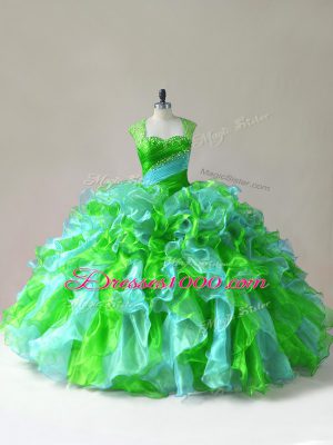 Floor Length Zipper 15 Quinceanera Dress Multi-color for Sweet 16 and Quinceanera with Beading and Ruffles