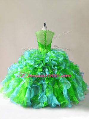 Floor Length Zipper 15 Quinceanera Dress Multi-color for Sweet 16 and Quinceanera with Beading and Ruffles