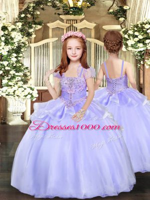 Lavender Sleeveless Organza Lace Up Pageant Gowns For Girls for Party and Wedding Party