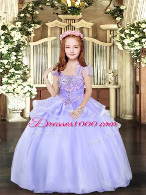 Lavender Sleeveless Organza Lace Up Pageant Gowns For Girls for Party and Wedding Party