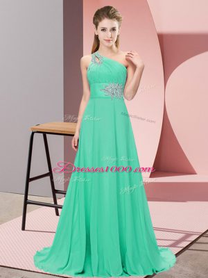Cute Apple Green Lace Up Prom Evening Gown Beading Sleeveless Floor Length