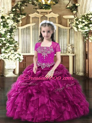 Custom Made Floor Length Ball Gowns Sleeveless Fuchsia Kids Formal Wear Lace Up