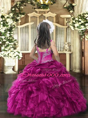 Custom Made Floor Length Ball Gowns Sleeveless Fuchsia Kids Formal Wear Lace Up