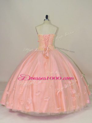 Luxurious Pink Sweetheart Lace Up Hand Made Flower Quinceanera Dresses Sleeveless