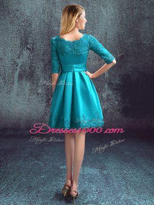 Half Sleeves Zipper Knee Length Lace Bridesmaid Dress