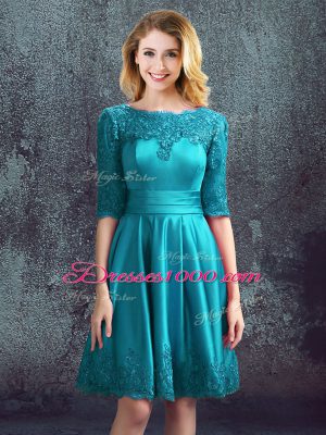 Half Sleeves Zipper Knee Length Lace Bridesmaid Dress