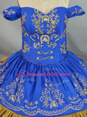 Blue Satin and Organza Lace Up 15th Birthday Dress Sleeveless Floor Length Embroidery