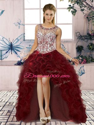 Flirting Scoop Sleeveless Organza Ball Gown Prom Dress Beading and Ruffles Lace Up