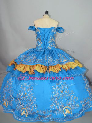 Enchanting Ball Gowns 15th Birthday Dress Blue Off The Shoulder Organza Sleeveless Floor Length Lace Up