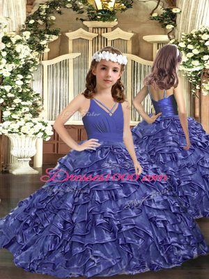 Custom Made Floor Length Lavender Little Girl Pageant Gowns Organza Sleeveless Ruffles