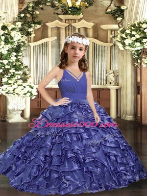 Custom Made Floor Length Lavender Little Girl Pageant Gowns Organza Sleeveless Ruffles