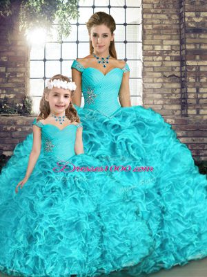 Latest Floor Length Ball Gowns Sleeveless Aqua Blue Vestidos de Quinceanera Lace Up