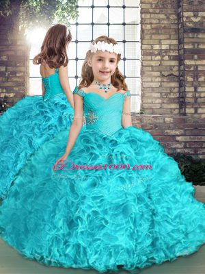 Latest Floor Length Ball Gowns Sleeveless Aqua Blue Vestidos de Quinceanera Lace Up