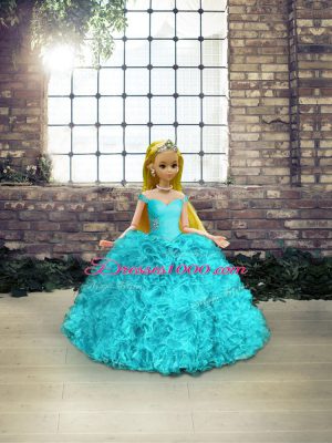 Latest Floor Length Ball Gowns Sleeveless Aqua Blue Vestidos de Quinceanera Lace Up