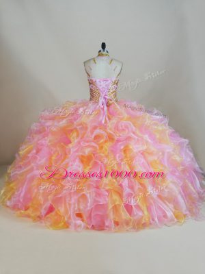 Sleeveless Beading and Ruffles Lace Up 15th Birthday Dress