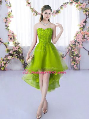 Custom Made High Low Lace Up Dama Dress for Quinceanera Olive Green for Wedding Party with Lace