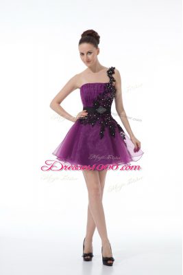 One Shoulder Sleeveless Organza Dress for Prom Beading and Lace and Appliques Zipper